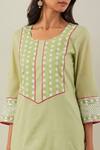 Shop_TIC_Green Cotton Embroidery Chikankari Round Rooh Kurta And Palazzo Set _Online_at_Aza_Fashions