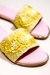 Shop_Soleart_Yellow Hand Embroidered - Floral Canary Sliders _Online_at_Aza_Fashions