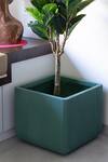 H2h_Green Frp Ribbed Square Planter_at_Aza_Fashions