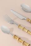 Table Manners_Silver Stainless Steel/wood Bamboo Cutlery Set_at_Aza_Fashions