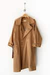 Kharakapas_Brown Heavy Twill Lapel Latte Trench Coat  _at_Aza_Fashions