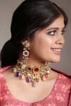 Ishhaara_Multi Color Stones Gold Navratna Choker Set _Online_at_Aza_Fashions