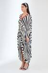 Nikasha_Black 100% Viscose Georgette Printed And Embroidered Animal V Kaftan Dress _at_Aza_Fashions