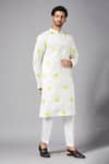 Shop_Hilo Design_White Linen Satin Embroidery Leaf Mogra Kurta Set _Online_at_Aza_Fashions