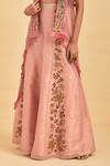 Aum By Asit And Ashima_Pink Silk Embroidery V-neck Sheer Placement Cape Sharara Set _at_Aza_Fashions