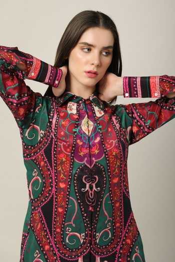 Buy_Limerick By Abirr N' Nanki_Multi Color Crepe Embroidery Mandarin Collar Niro Placement Print Shirt _Online_at_Aza_Fashions