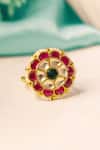 Ishhaara_Red Patchwork, Diamonds Ruby Embellished Ring _at_Aza_Fashions