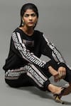 Buy_AK-OK_Black Crepe Abstract Pattern Boat Sleeve Sweatshirt And Joggers Set  