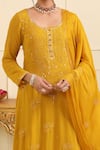 Esha Koul_Yellow Georgette Embroidered And Embellished Chikankari Notched Kurta Pant Set _at_Aza_Fashions