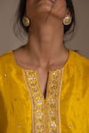 Shorshe Clothing_Yellow Handloom Tissue Embroidered Floral Notched Kurta And Gharara Set _at_Aza_Fashions