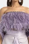 431-88 By Shweta Kapur_Purple Satin And Faux Feather Embellished Stone & Fringe Layered Top _Online_at_Aza_Fashions