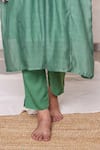 TATWA_Green Kurta Handloom Chanderi Embroidery Resham Floral And Pant Set  _at_Aza_Fashions