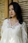 Raiman_Off White Chanderi Embroidery V-neck Anarkali Set _at_Aza_Fashions