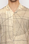 Lacquer Embassy_Beige Rayon Printed Linear Doodle Half Sleeve Shirt _at_Aza_Fashions