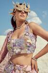 Nikita Vishakha_Purple Net, Jacquard Embroidery, Pearls Round Neck Zardozi Bridal Lehenga Set _at_Aza_Fashions