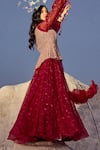 Nikita Vishakha_Red Jersey Embroidery V-neck Cuff Gown With Jacket _at_Aza_Fashions