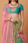 Siddhartha Bansal_Blue Dupion Embroidered Floral Scoop Neck Hand Bridal Lehenga Set  _Online_at_Aza_Fashions