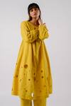 Tussah By Siddhi Shah_Yellow Cotton Cut-work Round Hem Kurta With Pant  _at_Aza_Fashions
