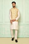 Buy_Arihant Rai Sinha_Beige Jacquard Printed Floral Bundi _at_Aza_Fashions