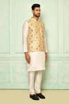 Arihant Rai Sinha_Beige Jacquard Printed Floral Bundi _Online_at_Aza_Fashions