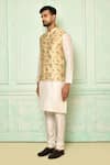 Buy_Arihant Rai Sinha_Beige Jacquard Printed Floral Bundi _Online_at_Aza_Fashions