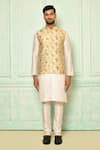 Shop_Arihant Rai Sinha_Beige Jacquard Printed Floral Bundi _Online_at_Aza_Fashions