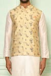 Arihant Rai Sinha_Beige Jacquard Printed Floral Bundi _at_Aza_Fashions