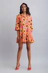 Buy_Nautanky_Peach 100% Cotton Printed Sunflower Shirt Collar Dress _at_Aza_Fashions