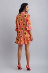 Shop_Nautanky_Peach 100% Cotton Printed Sunflower Shirt Collar Dress _at_Aza_Fashions