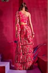 Shop_Limerick by Abirr N' Nanki_Fuchsia Georgette Floral One Eliza Pre-draped Saree With Blouse _at_Aza_Fashions