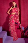 Limerick by Abirr N' Nanki_Fuchsia Georgette Floral One Eliza Pre-draped Saree With Blouse _Online_at_Aza_Fashions