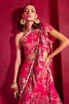 Buy_Limerick by Abirr N' Nanki_Fuchsia Georgette Floral One Eliza Pre-draped Saree With Blouse _Online_at_Aza_Fashions