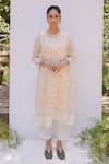 Buy_Shivani Bhargava_White Round Chanderi Kurta And Pant Set _at_Aza_Fashions