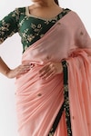 Shop_suruchi parakh_Peach Georgette Crepe Embroidered Floral V Neck Saree With Blouse_Online_at_Aza_Fashions