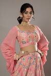 Shop_I Am Design_Pink Raw , Organza Floral Candy Floss Embroidered Bridal Lehenga Set _Online_at_Aza_Fashions