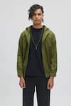 Buy_Terra Luna_Green Organic Handloom Oxford Cotton Callisto Zip Up Hoodie _at_Aza_Fashions