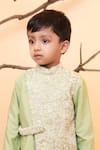 Shop_Lil Angels_Green Cotton, Silk Sequins Embroidered Kurta And Pant Set _Online_at_Aza_Fashions