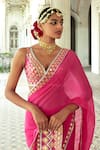 Shop_Gopi Vaid_Pink Saree Georgette Embellished Gota Leaf Neck Anupa Pre-draped With Blouse _at_Aza_Fashions