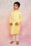 Lil Angels_Yellow Embroidered Kurta And Pant Set For Boys_at_Aza_Fashions