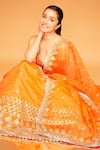 Buy_Gopi Vaid_Orange Tussar Silk Embroidered Lehenga Set_at_Aza_Fashions