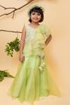 Lil Angels_Green Silk, Organza Embroidery, Sequins Lehenga Set _Online_at_Aza_Fashions