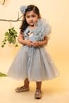 Shop_Lil Angels_Grey Organza Embroidered Dress _at_Aza_Fashions