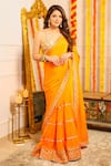Buy_Gopi Vaid_Orange Saree Georgette And Blouse Tussar Silk Embroidery Pre-draped With Neck_at_Aza_Fashions