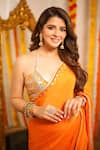 Gopi Vaid_Orange Saree Georgette And Blouse Tussar Silk Embroidery Pre-draped With Neck_Online_at_Aza_Fashions
