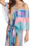 Kai Resortwear_Blue Georgette Geometric One Shoulder Pop Kaftan Cover Up For Women_Online_at_Aza_Fashions