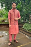 Buy_Archana Jaju_Pink Kurta And Chudidar Bemberg Silk Hand Embroidered Bundi & Set  _at_Aza_Fashions