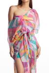 Kai Resortwear_Pink Georgette Geometric One Shoulder Kaftan Cover Up For Women_Online_at_Aza_Fashions