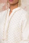 Shop_Devnaagri_White Woven Mandarin Collar Straight Kurta Set _Online_at_Aza_Fashions