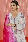 Myaara_Peach Kurta And Pant Cotton Printed Floral V Neck Bloom Set _at_Aza_Fashions