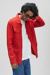 Terra Luna_Red 100% Linen Plain Europa Jacket _Online_at_Aza_Fashions